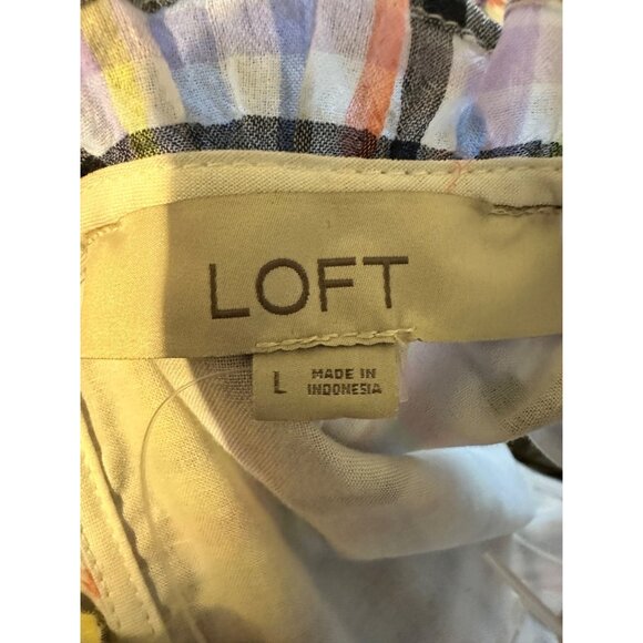 Loft Sleeveless Pastel Plaid Tiered Dress With Ruffle Neckline L - Picture 8 of 9